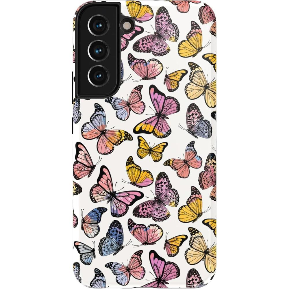 imageCasely Galaxy S22 Plus Case  Fit Check  Neutral Checkerboard EssentialFree Spirit  Rainbow Butterfly