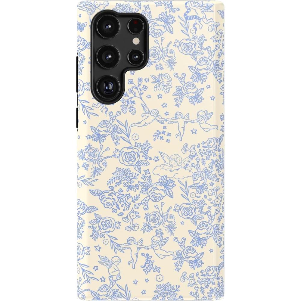 imageCasely Galaxy S22 Ultra Case  Stars Align  Blue amp White Stars  Essential Slim DualLayer Protective DesignCupids Canvas  Periwinkle Floral
