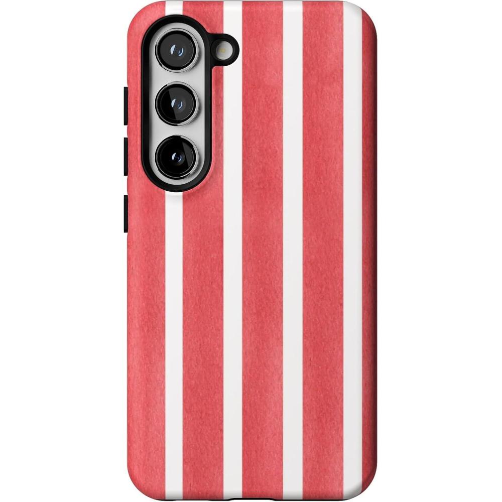 imageCasely Galaxy S23 Case Poppy Meadows Pastel Floral Essential Slim DualLayer Protective DesignEast Coast Summer Red Stripes