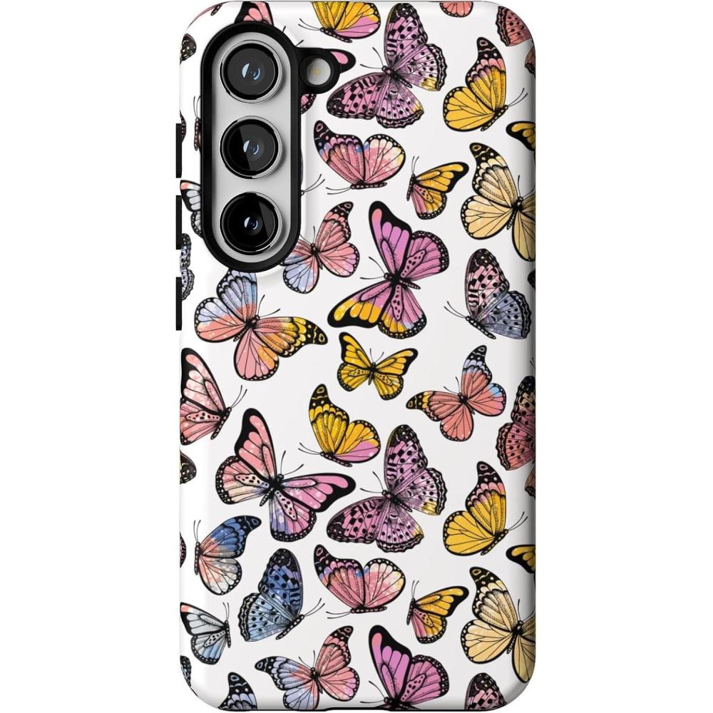 imageCasely Galaxy S23 Case  Poppy Meadows  Pastel Floral  Essential Slim DualLayer Protective DesignFree Spirit  Rainbow Butterfly
