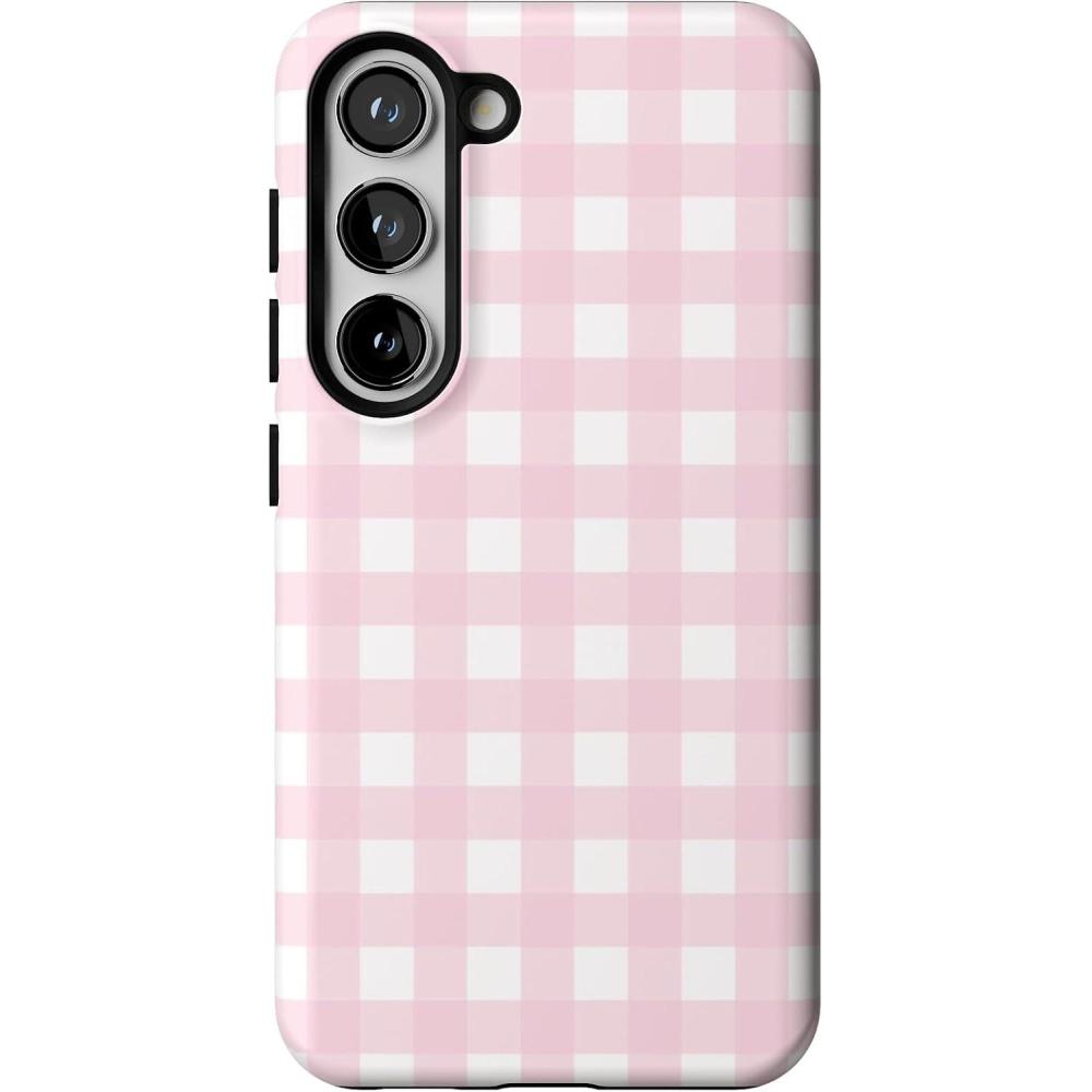 imageCasely Galaxy S23 Case  Poppy Meadows  Pastel Floral  Essential Slim DualLayer Protective DesignPink Plaid  Sunday Best