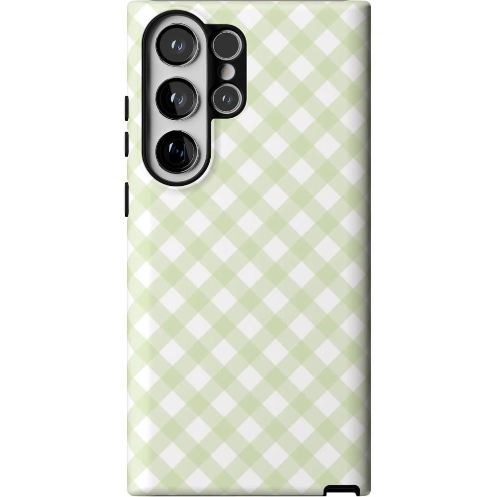 imageCasely Galaxy S23 Ultra Case  Nantucket Cottage  Blue Hydrangea  Essential Slim DualLayer Protective DesignMint Lattice  Sunday Best