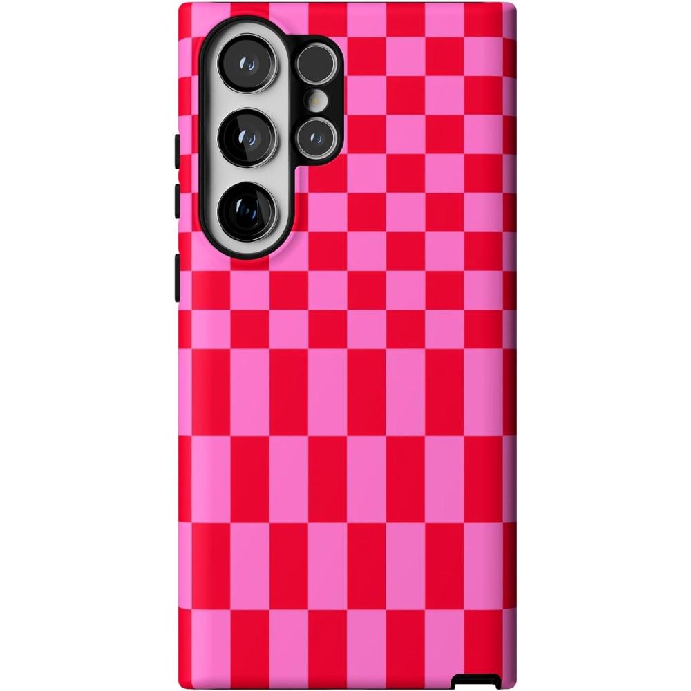 imageCasely Galaxy S23 Ultra Case  Nantucket Cottage  Blue Hydrangea  Essential Slim DualLayer Protective DesignVibe Check  Pink Checkerboard