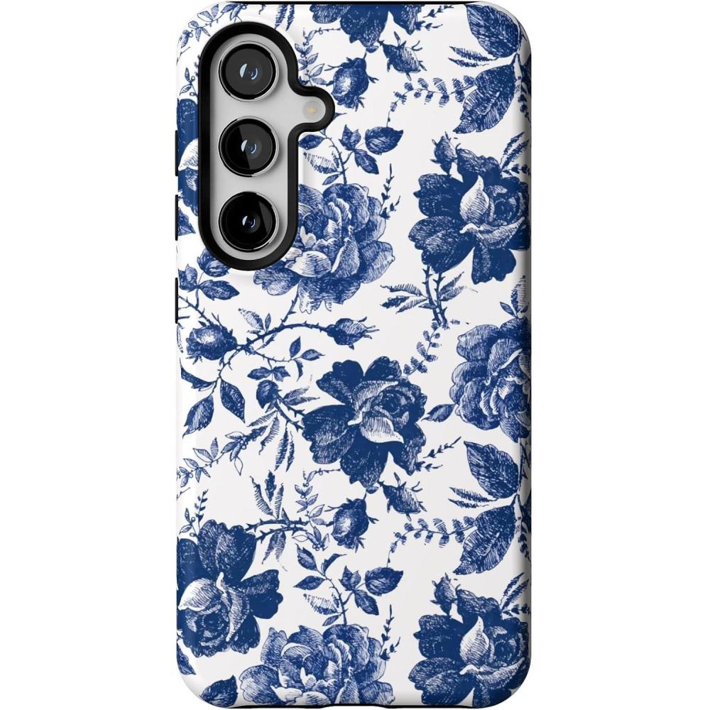 imageCasely Galaxy S24 Case  Tuscan Tiles  Dolce Vita  Essential Slim DualLayer Protective DesignBlue  White Rose Floral  Rose to Fame