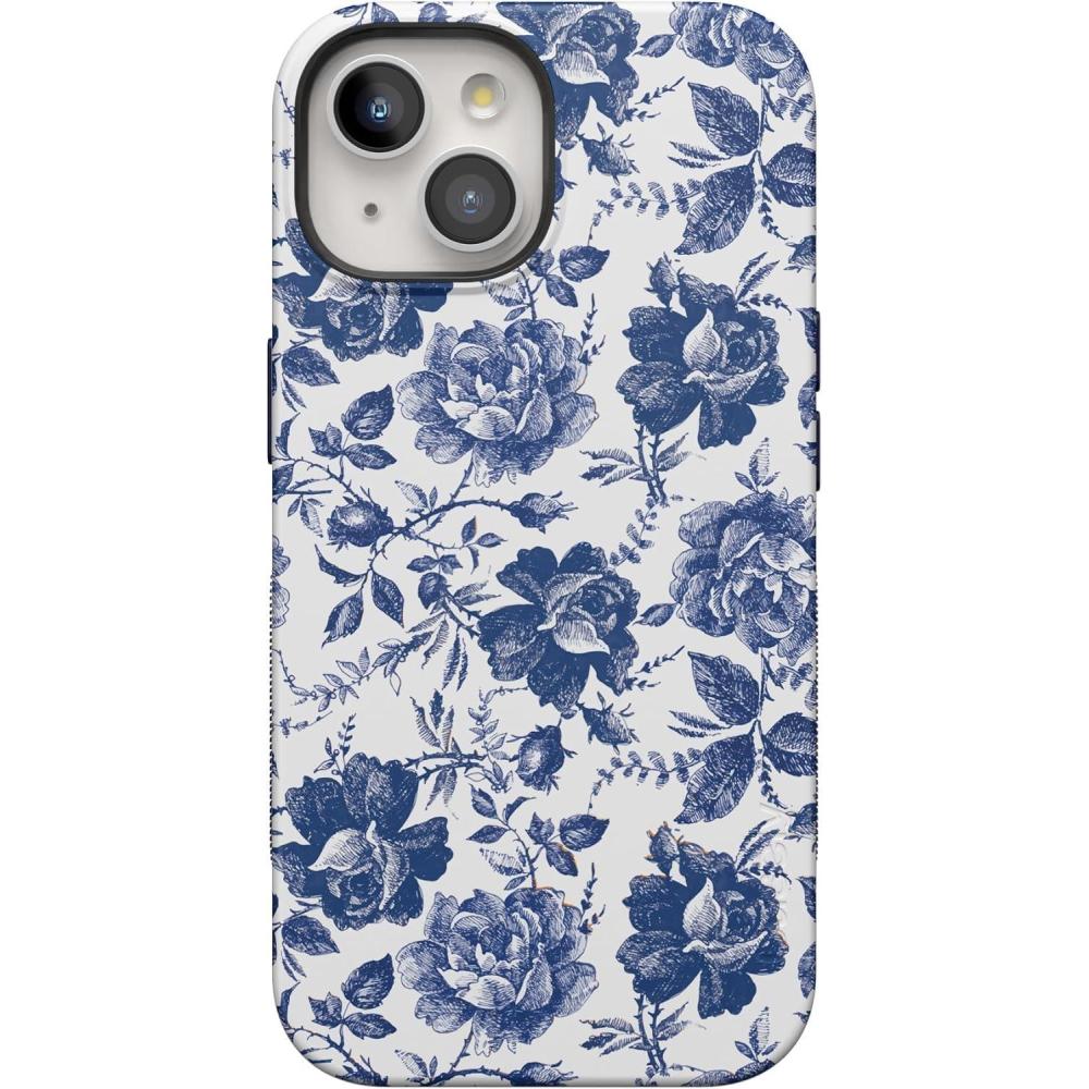 imageCasely iPhone 15 Plus Case  Outside The Lines Crayola Marker Case  Bold Compatible with MagSafeRose to Fame  Blue  White Rose Floral