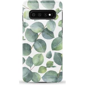 Casely Galaxy S10 Case | Seeing Stars | Red, White & Blue | Essential Slim Dual-Layer Protective Design(Leaf Me Alone | Green Floral Print)