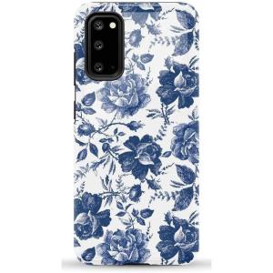 Casely Galaxy S20 Case | Be Mine | Tiny Hearts | Essential Slim Dual-Layer Protective Design(Rose to Fame | Blue & White Rose Floral)