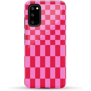 Casely Galaxy S20 Case | Be Mine | Tiny Hearts | Essential Slim Dual-Layer Protective Design(Vibe Check | Pink Checkerboard)