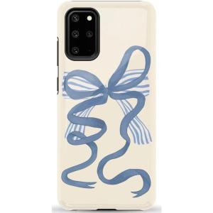 Casely Galaxy S20 Plus Case | Current Mood | Cow Print | Essential Slim Dual-Layer Protective Design(Heartstrings | Blue Bow)