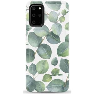 Casely Galaxy S20 Plus Case | Current Mood | Cow Print | Essential Slim Dual-Layer Protective Design(Leaf Me Alone | Green Floral Print)