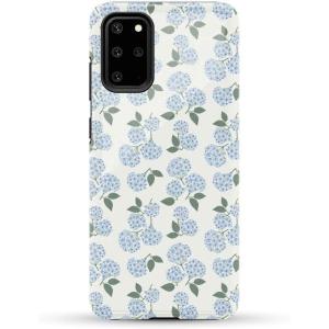 Casely Galaxy S20 Plus Case | Current Mood | Cow Print | Essential Slim Dual-Layer Protective Design(Nantucket Cottage | Blue Hydrangea)