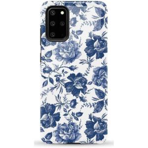 Casely Galaxy S20 Plus Case | Current Mood | Cow Print | Essential Slim Dual-Layer Protective Design(Rose to Fame | Blue & White Rose Floral)