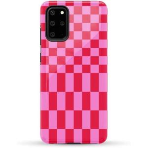 Casely Galaxy S20 Plus Case | Current Mood | Cow Print | Essential Slim Dual-Layer Protective Design(Vibe Check | Pink Checkerboard)