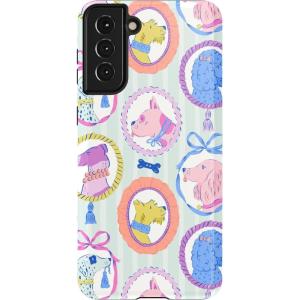 Casely Galaxy S21 Plus Case | Flower Patch | Multi-Color Floral | Essential Slim Dual-Layer Protective Design(Chateau Pups | French Dog)