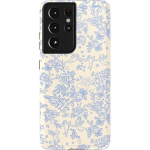Casely Galaxy S21 Ultra Case | Amalfi Aperitivo | Dolce Vita | Essential Slim Dual-Layer Protective Design(Cupid’s Canvas | Periwinkle Floral)