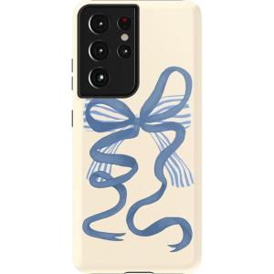 Casely Galaxy S21 Ultra Case | Amalfi Aperitivo | Dolce Vita | Essential Slim Dual-Layer Protective Design(Heartstrings | Blue Bow)