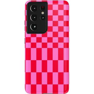 Casely Galaxy S21 Ultra Case | Amalfi Aperitivo | Dolce Vita | Essential Slim Dual-Layer Protective Design(Vibe Check | Pink Checkerboard)