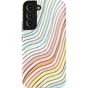 Casely Galaxy S22 Case | Polka Dots | High Contrast Design | Essential Slim Dual-Layer Protective Design(Ride The Wave | Pastel Rainbow Lined)