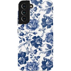Casely Galaxy S22 Case | Polka Dots | High Contrast Design | Essential Slim Dual-Layer Protective Design(Rose to Fame | Blue & White Rose Floral)