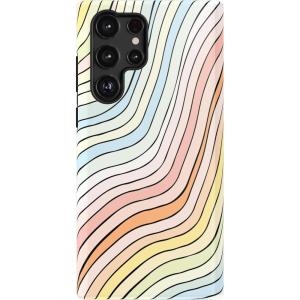 Casely Galaxy S22 Ultra Case | Stars Align | Blue & White Stars | Essential Slim Dual-Layer Protective Design(Ride The Wave | Pastel Rainbow Lined)