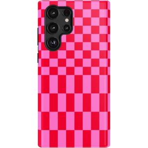 Casely Galaxy S22 Ultra Case | Stars Align | Blue & White Stars | Essential Slim Dual-Layer Protective Design(Vibe Check | Pink Checkerboard)
