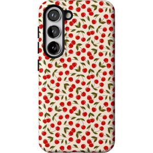 Casely Galaxy S23 Case | Poppy Meadows | Pastel Floral | Essential Slim Dual-Layer Protective Design(Cherry on Top | Red Cherries)
