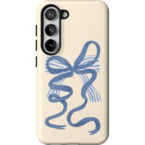 Casely Galaxy S23 Case | Poppy Meadows | Pastel Floral | Essential Slim Dual-Layer Protective Design(Heartstrings | Blue Bow)