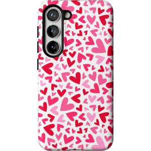 Casely Galaxy S23 Case | Poppy Meadows | Pastel Floral | Essential Slim Dual-Layer Protective Design(XOXO | Pink Candy Hearts)