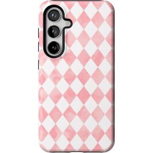 Casely Galaxy S24 Case | Tuscan Tiles | Dolce Vita | Essential Slim Dual-Layer Protective Design(Queen of Diamonds | Pink Watercolor)