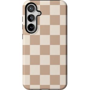 Casely Galaxy S24 Plus Case | Poppy Meadows | Pastel Floral | Essential Slim Dual-Layer Protective Design(Fit Check | Neutral Checkerboard)