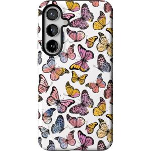 Casely Galaxy S24 Plus Case | Poppy Meadows | Pastel Floral | Essential Slim Dual-Layer Protective Design(Free Spirit | Rainbow Butterfly)