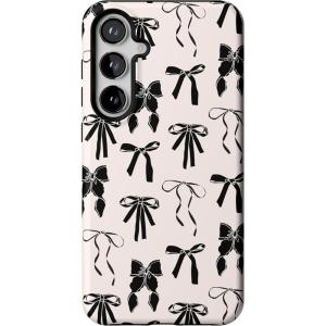 Casely Galaxy S24 Plus Case | Poppy Meadows | Pastel Floral | Essential Slim Dual-Layer Protective Design(Goth Girlie | Black Bows)