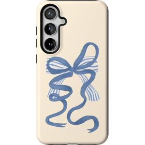 Casely Galaxy S24 Plus Case | Poppy Meadows | Pastel Floral | Essential Slim Dual-Layer Protective Design(Heartstrings | Blue Bow)