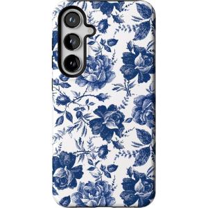 Casely Galaxy S24 Plus Case | Poppy Meadows | Pastel Floral | Essential Slim Dual-Layer Protective Design(Rose to Fame | Blue & White Rose Floral)