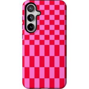 Casely Galaxy S24 Plus Case | Poppy Meadows | Pastel Floral | Essential Slim Dual-Layer Protective Design(Vibe Check | Pink Checkerboard)