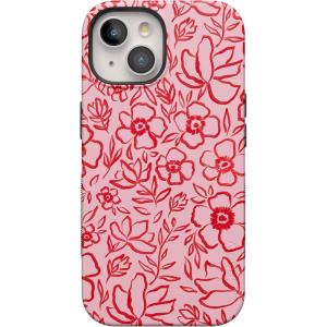 Casely iPhone 15 Plus Case – Outside The Lines Crayola Marker Case – Bold Compatible with MagSafe(Blush Garden | Floral Doodle)