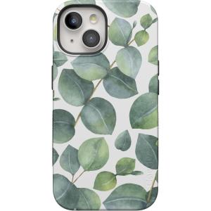Casely iPhone 15 Plus Case – Outside The Lines Crayola Marker Case – Bold Compatible with MagSafe(Leaf Me Alone | Green Floral Print)