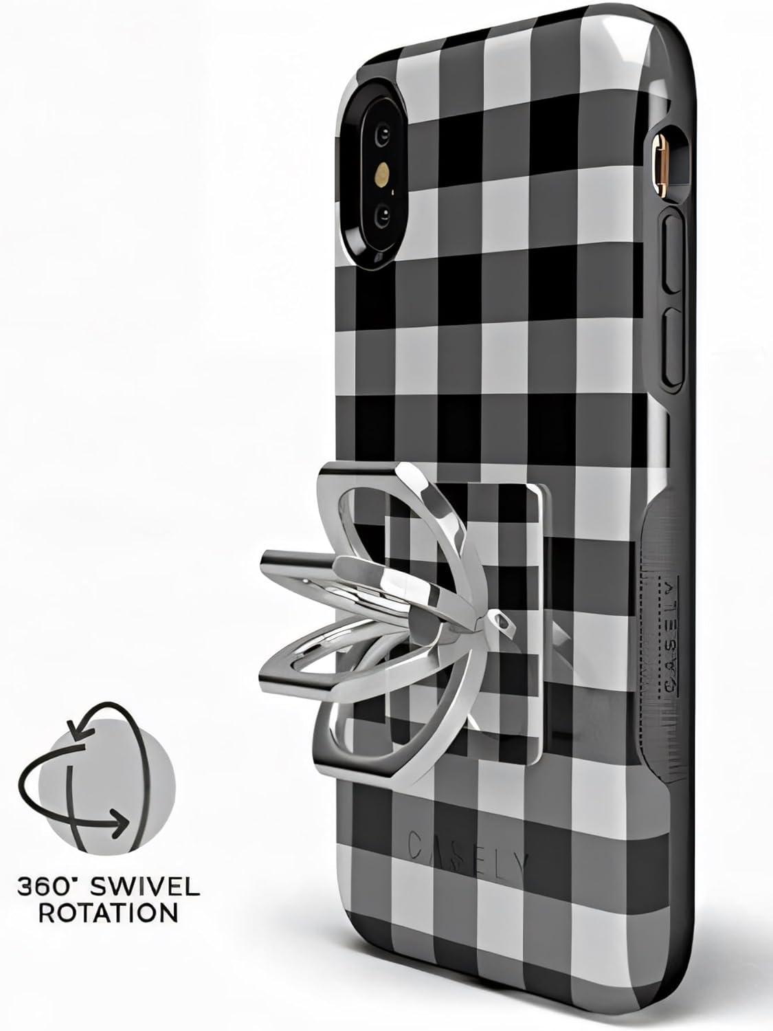 imageCasely Phone Ring Rose to Fame Blue amp White Rose Phone Ring 360 Degree Complete Swivel Strong Adhesive Remove and Reuse Works on Any PhoneCheck Me Out Checkerboard