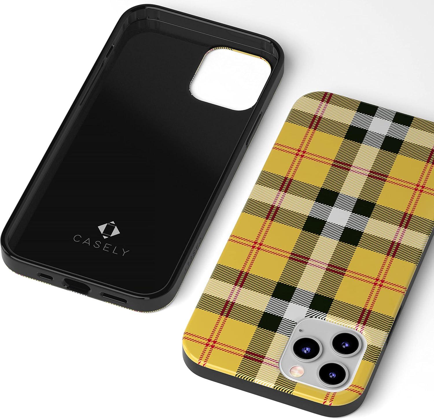 imageCasely iPhone 11 Pro Max Case  Out and About  Light Pink Floral  Classic Ultra Slim DesignAs if Yellow Plaid