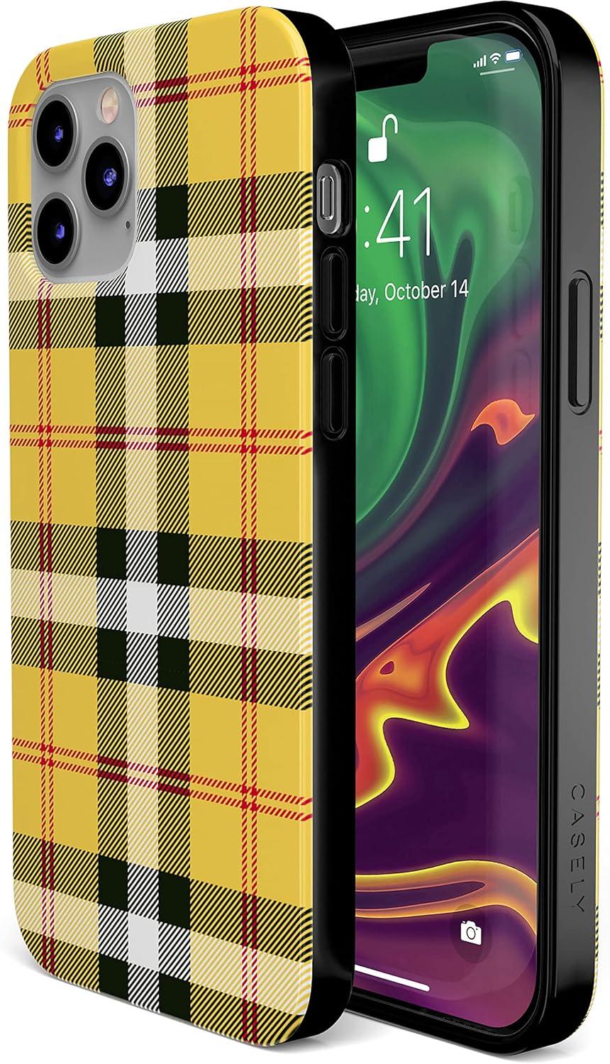 imageCasely iPhone 11 Pro Max Case  Out and About  Light Pink Floral  Classic Ultra Slim DesignAs if Yellow Plaid