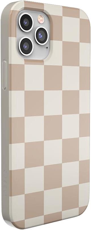 imageCasely iPhone 11 Pro Max Case  Out and About  Light Pink Floral  Classic Ultra Slim DesignFit Check  Neutral Checkerboard