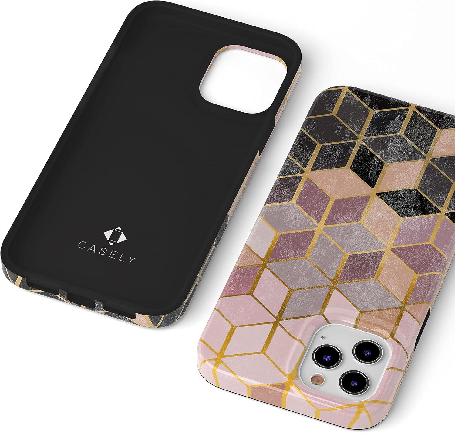 imageCasely iPhone 11 Pro Max Case  Out and About  Light Pink Floral  Classic Ultra Slim DesignGeo Rose Gold Marble