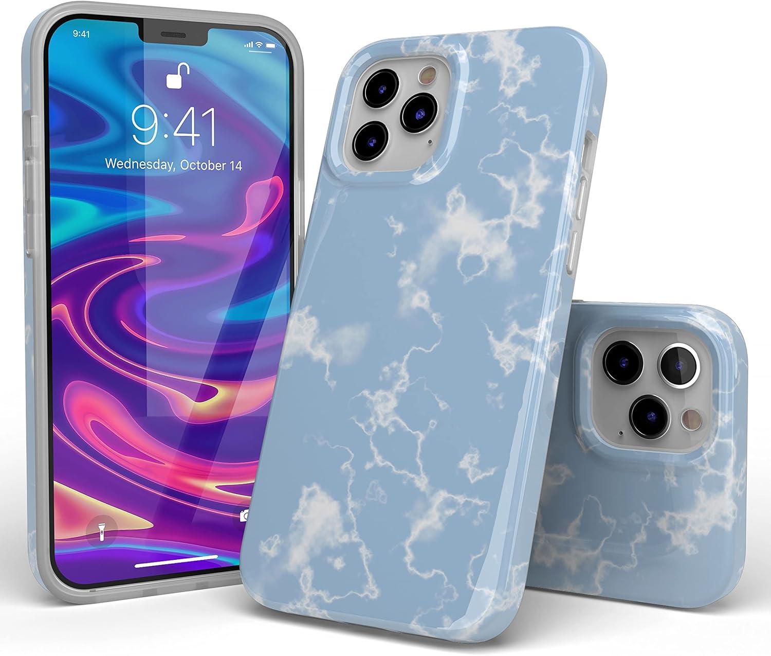 imageCasely iPhone 11 Pro Max Case  Out and About  Light Pink Floral  Classic Ultra Slim DesignLight Blue Skies Marble Clouds