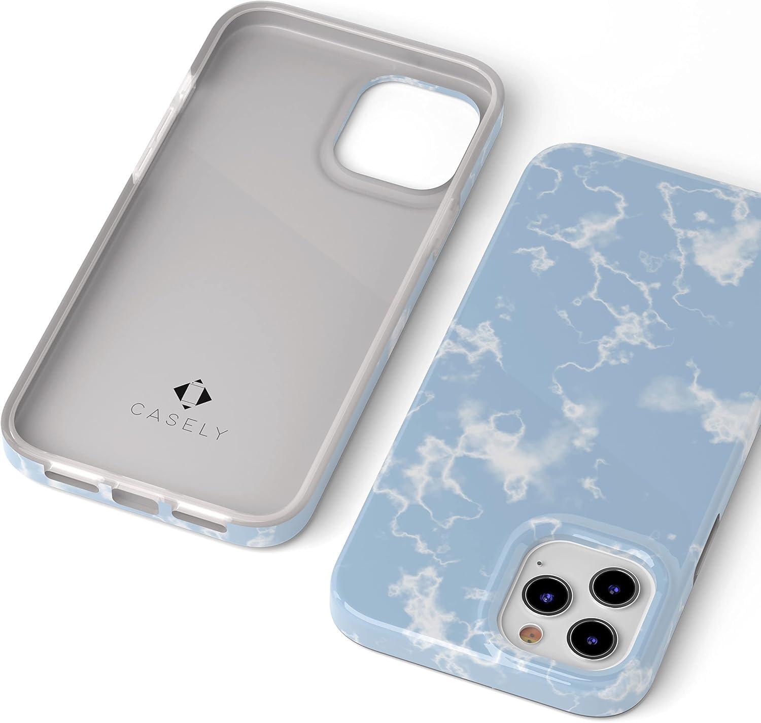 imageCasely iPhone 11 Pro Max Case  Out and About  Light Pink Floral  Classic Ultra Slim DesignLight Blue Skies Marble Clouds