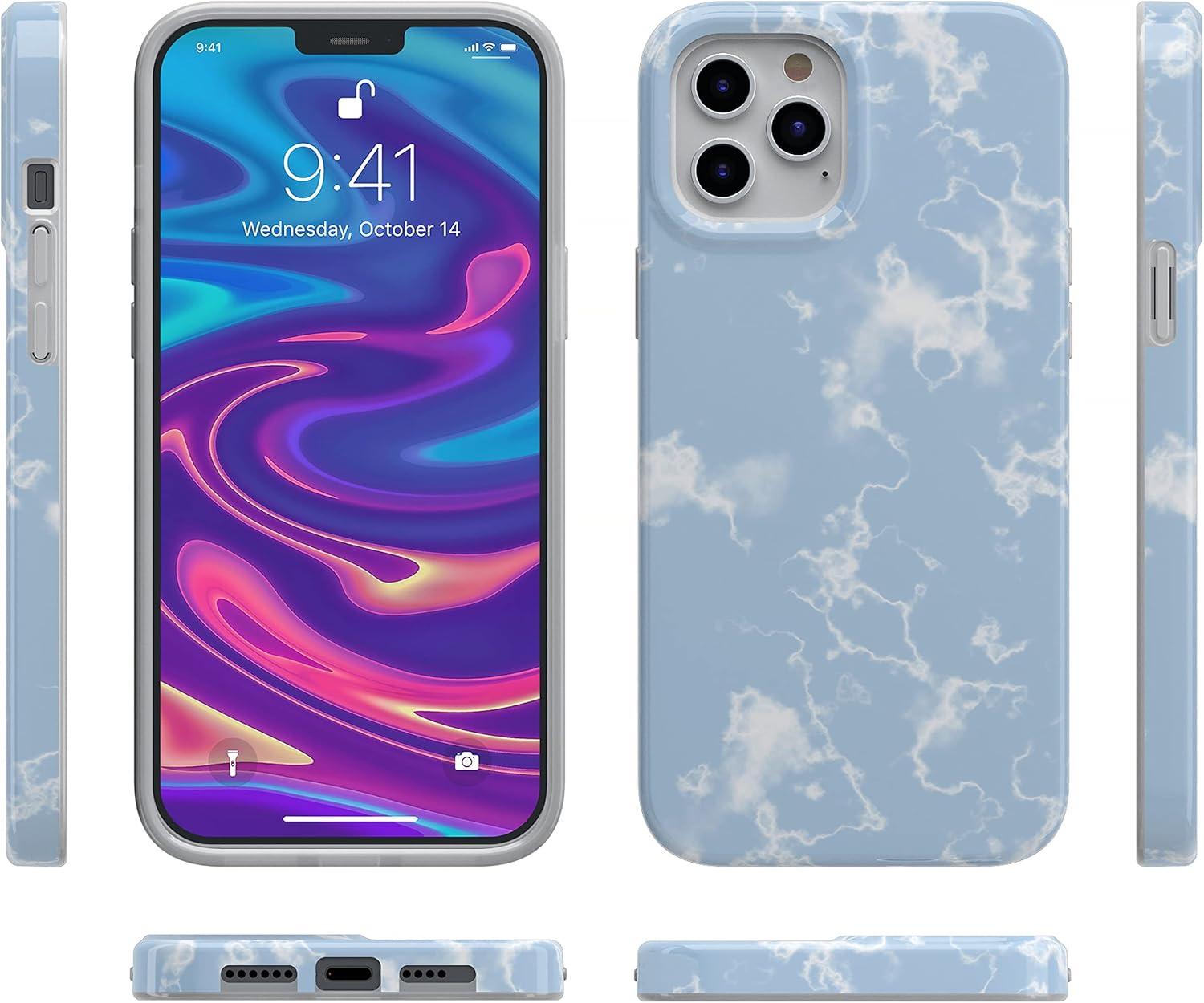 imageCasely iPhone 11 Pro Max Case  Out and About  Light Pink Floral  Classic Ultra Slim DesignLight Blue Skies Marble Clouds