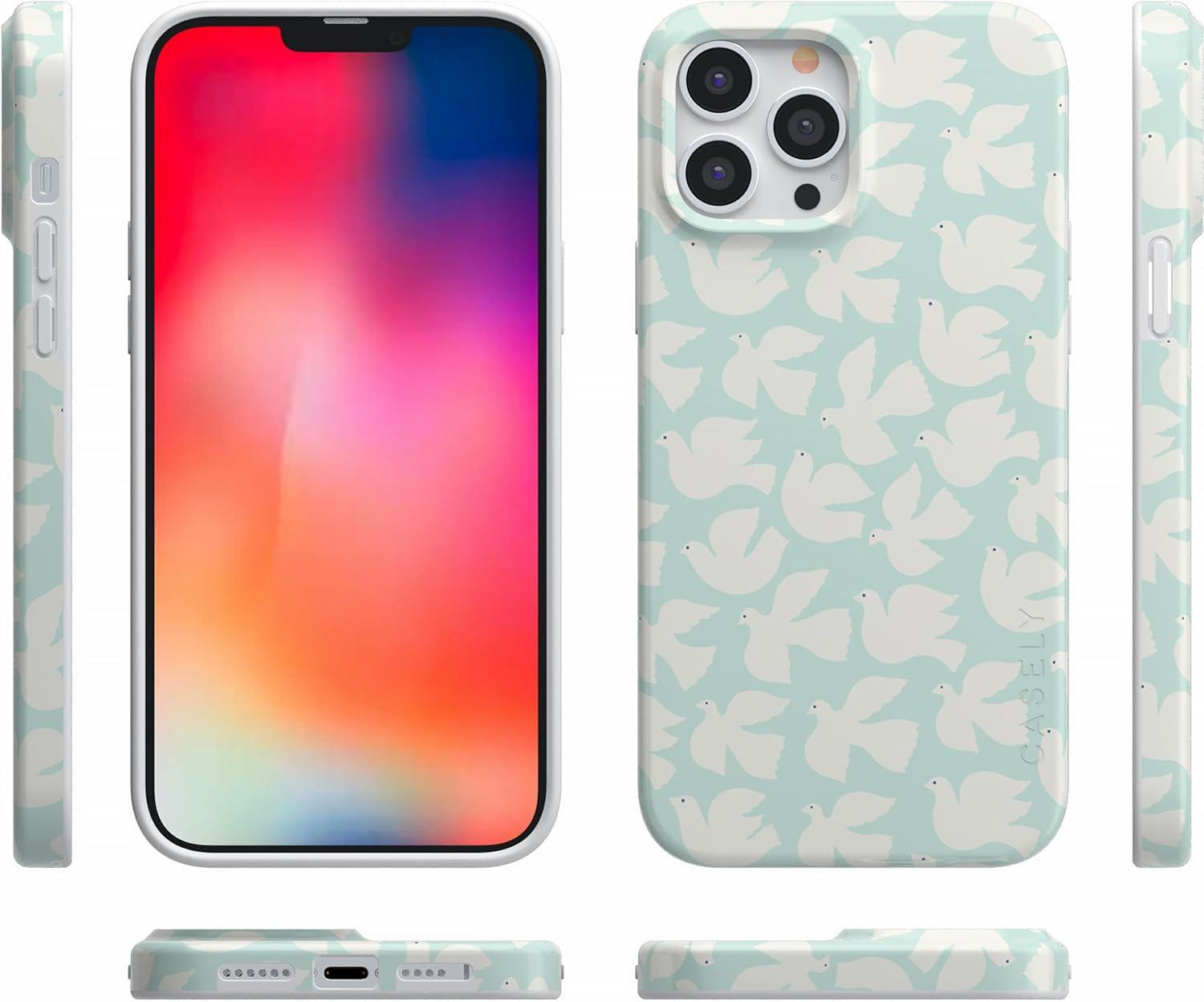 imageCasely iPhone 11 Pro Max Case  Out and About  Light Pink Floral  Classic Ultra Slim DesignLove Birds  White Doves