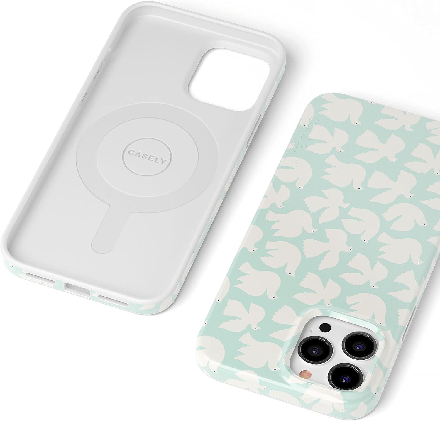 imageCasely iPhone 11 Pro Max Case  Out and About  Light Pink Floral  Classic Ultra Slim DesignLove Birds  White Doves