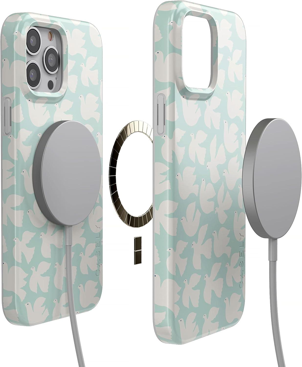 imageCasely iPhone 11 Pro Max Case  Out and About  Light Pink Floral  Classic Ultra Slim DesignLove Birds  White Doves