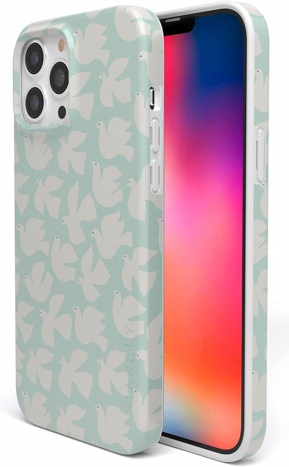 imageCasely iPhone 11 Pro Max Case  Out and About  Light Pink Floral  Classic Ultra Slim DesignLove Birds  White Doves