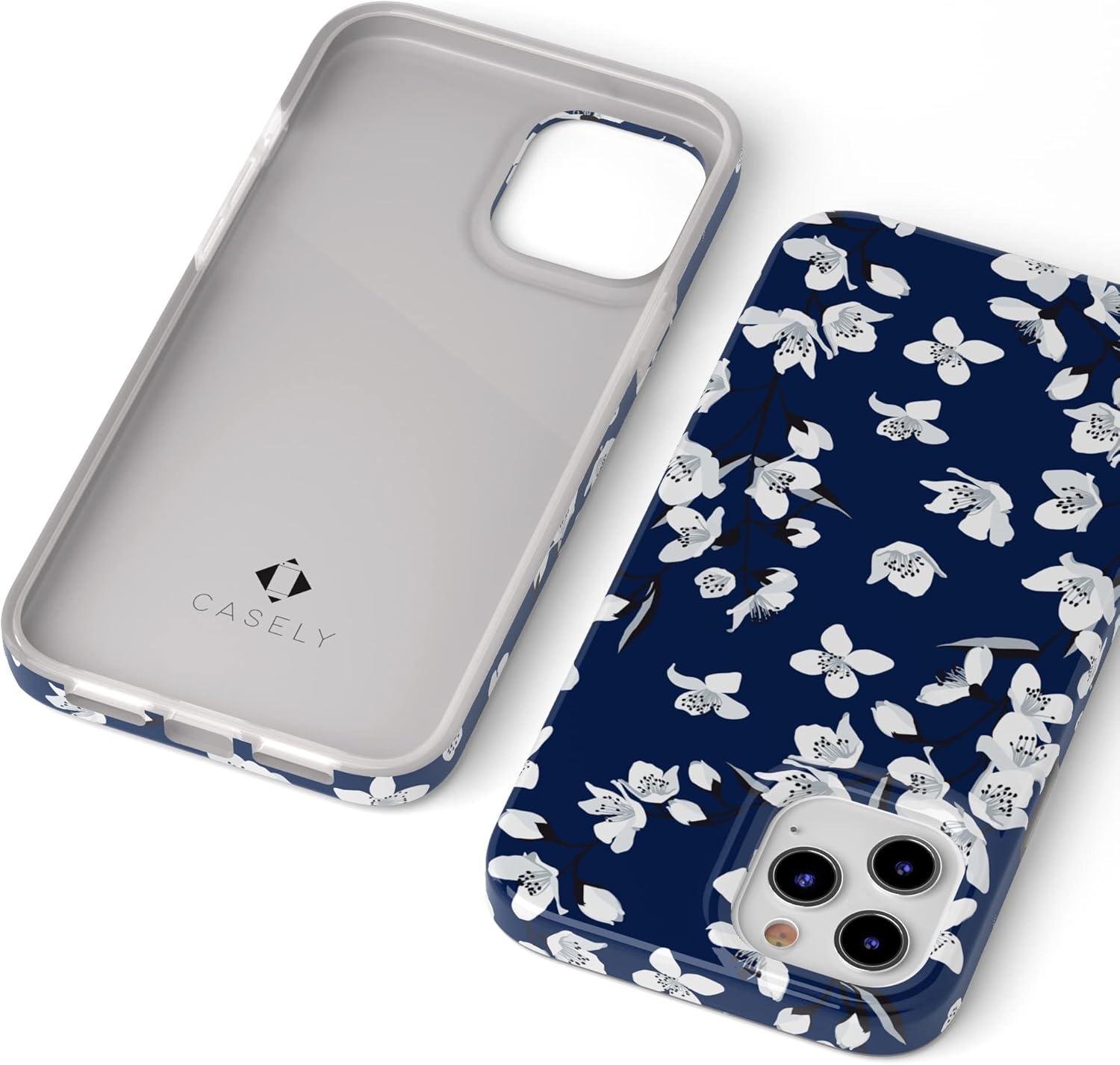 imageCasely iPhone 11 Pro Max Case  Out and About  Light Pink Floral  Classic Ultra Slim DesignNavy Cherry Blossom Floral